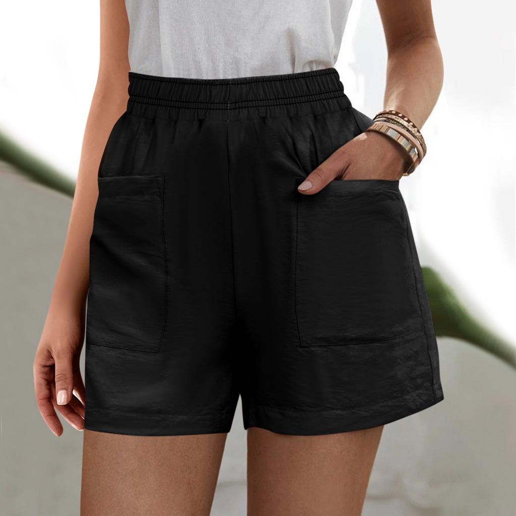 Женские однотонные брюки, модные повседневные шорты с карманами и эластичной резинкой на талии
