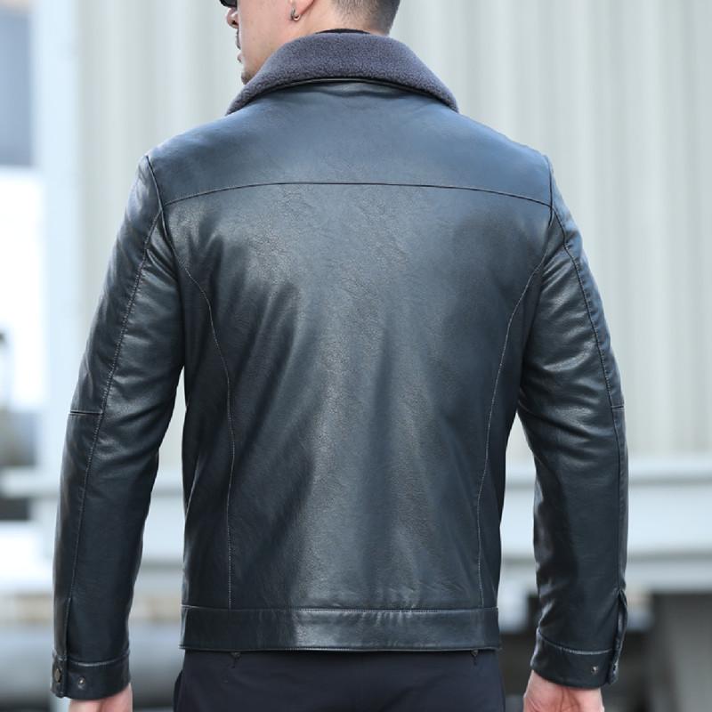 Men's New Jacket Leather Down Jacket White Duck Down Filling Casual Winter Sheepskin Solid Color Lapel Thick Coat