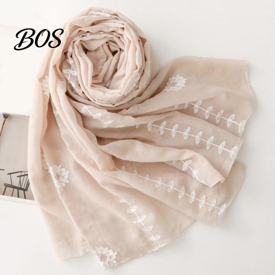 Floral Embroidered Shawl Solid Color for Women, Lightweight Soft Gauze Scarf with Vine Texture, 180x90cm Breathable Wrap Spring Summer Autumn