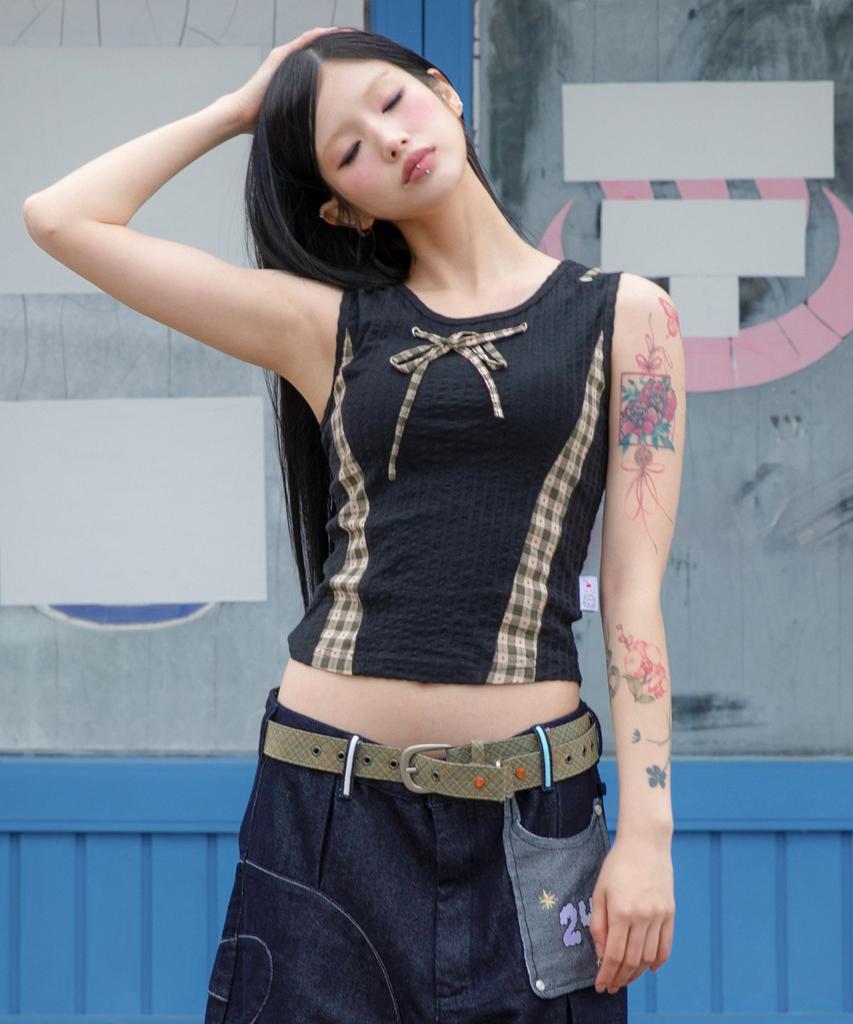 RuNaKi'Hu' Wxt083 Musubi Check Color Block Sleeveless (Black)