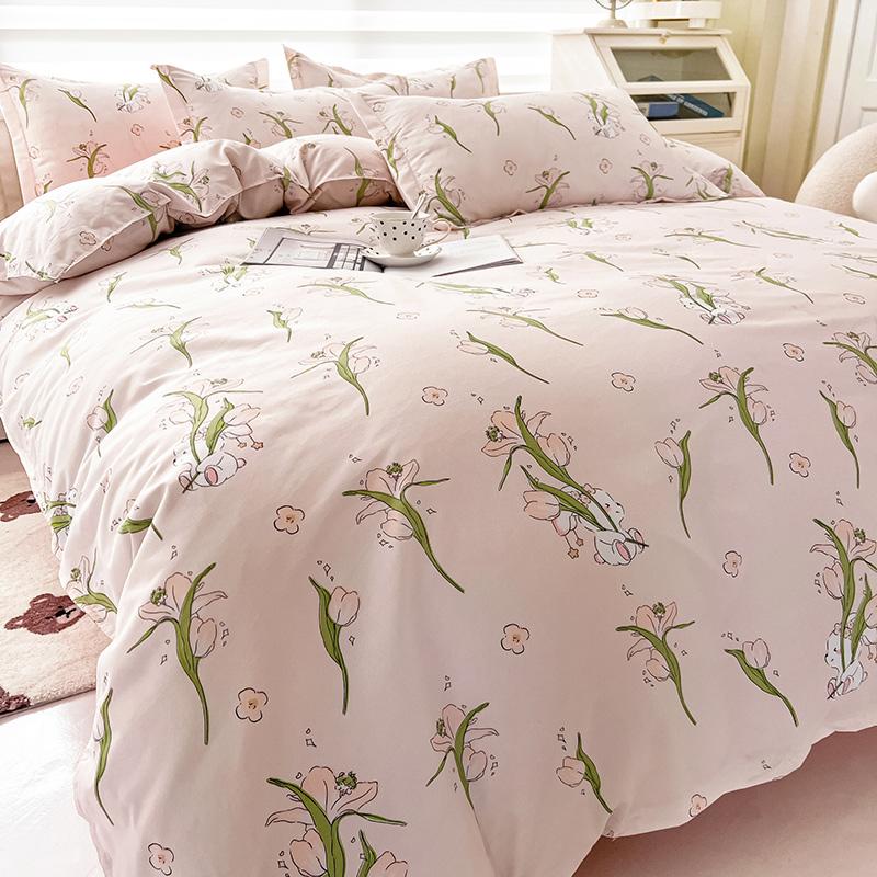 White Flower Stripes Duvet Cover Set with Bed Sheet Pillowcases Popular Reactive Print Bedding Sets Twin Full Queen King Size
