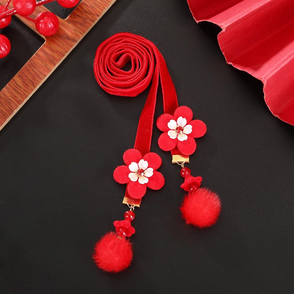Tassel Satin Red Long Headband Butterfly Girls Ribbon Head Rope Chinese Long Hairband Festival