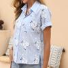 Women Cotton Linen Shirt Turn Down Collar Single Breasted Blouse White Yellow Blue Tops Summer Short Sleeve Floral Print Shirts