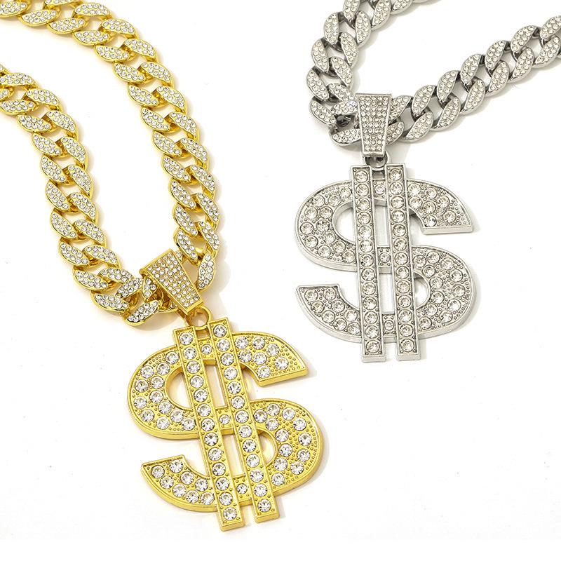 American Hip Hop Diamond Dollar Pendant with Cuban Chain