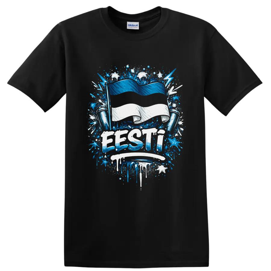 Estonia Flag T Shirt w/ Blue Black White Graffiti Paint Splash Patriotic Tee