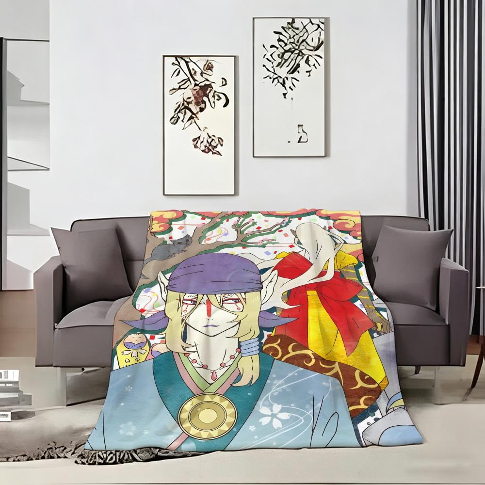 Ukiyo e style Yokai Anime M-Mononokes Throw Lightweight 240g Flannel Blanket Soft Skin-friendly for Summer Cooling