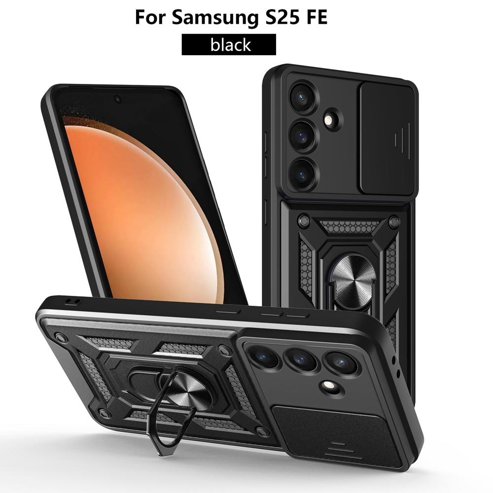 Чехол для Samsung Galaxy S25 FE 5G, противоударный бронированный чехол со сдвижной камерой для Galaxy S25FE, защитная крышка с кольцом-держателем