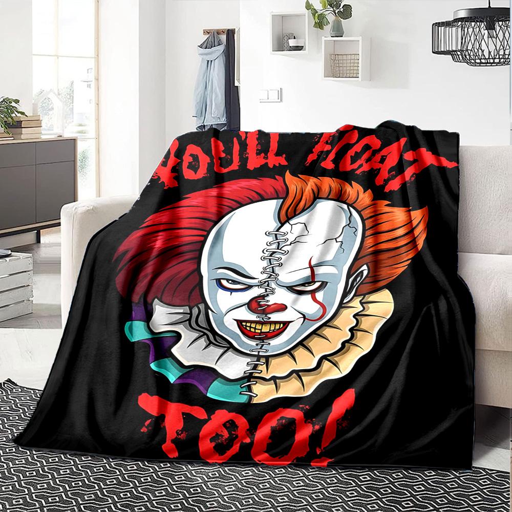 Clown Horror Poster Flannel Blanket Super Soft Warm Cozy Blanket For Sofa Bed Office Travel Allseason Home Decor Gift
