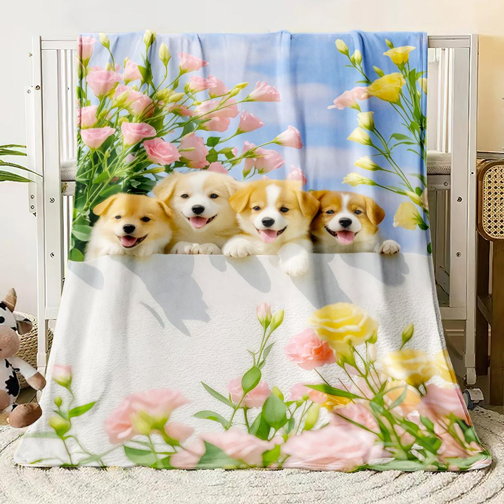 Cute Cat Watching Sunset Forest Flannel Blanket Soft Cozy Throw Blanket for Bed Sofa Couch Office Home Decor Customizable