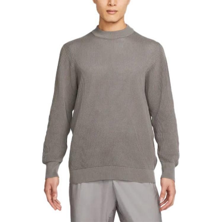 Men's Nike Solid Color Round Neck Long Sleeves Knit Wool Sweater Wolf Grey DN4102-012