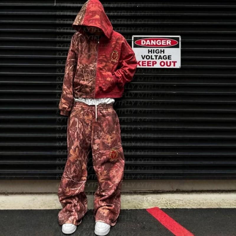 Свободный комплект худи и брюк в стиле Y2K Streetwear с контрастным камуфляжным принтом для подростков