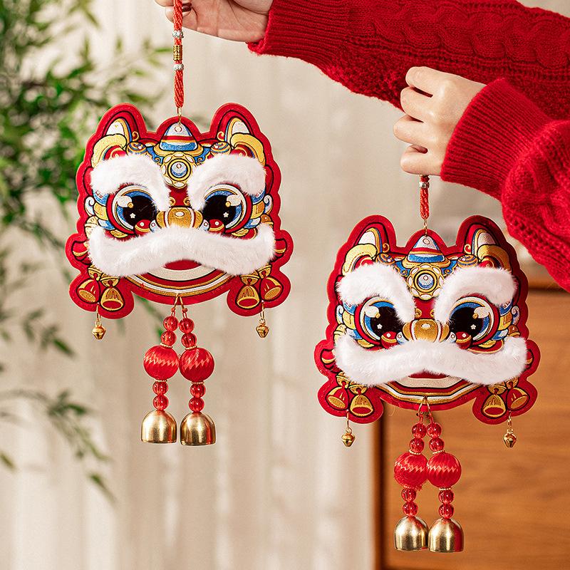 Chinese New Year Lion Dance Pendant with Tassel Spring Festival Wall Hanging Ornament Door Bell Horse Year Lunar New Year Decor