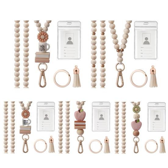 Деревянный шнурок Yousheng для удостоверения личности, ремешок для учителя с держателем удостоверения личности, брелок в стиле бохо, шнурок с бусинами, подвеска из натурального дерева