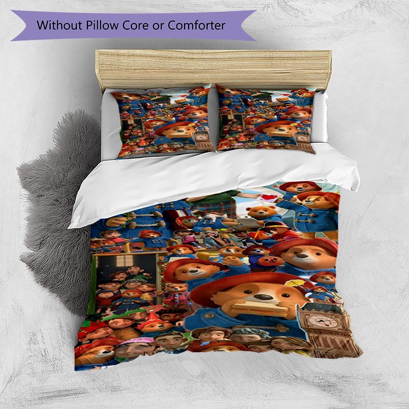 3pcs Duvet Cover Set (1*Duvet Cover + 2*Pillowcase, Without Core), Paddington Bear Print Bedding Set, Bedroom Decor, All‑Season, Birthday Gift