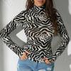 Fashion Women Turtleneck Zebra Print Simple Blouse 2023 Long Sleeve Casual Slim Fit Tops Mujer Autumn Office Vintage Shirt 29866