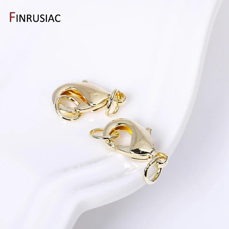 10/12mm Lobster Clasp Claw Clasps 14k/18k Gold Plated Brass Lobster Clasps With 4mm Closed Rings For DIY Jewelry Making Supplies