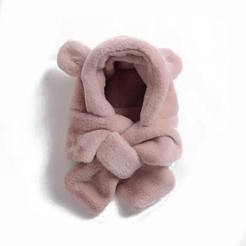 Зимняя детская шапка, шарф, цельная детская шапка из искусственного меха, теплая шапка с ушками в виде медведя из мультфильма для мальчиков и девочек, ветрозащитные шапочки, детские вещи