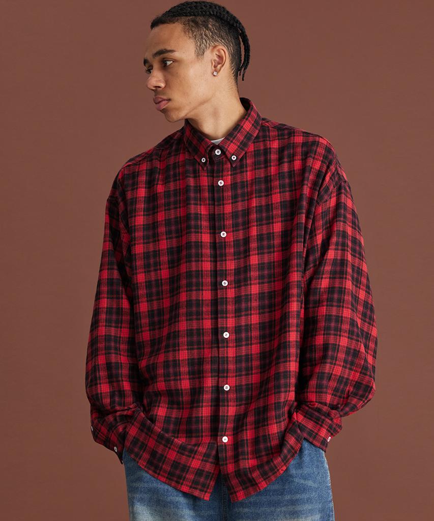 CREAM SODA LAB Big Oversized Tartan Check Shirt Red