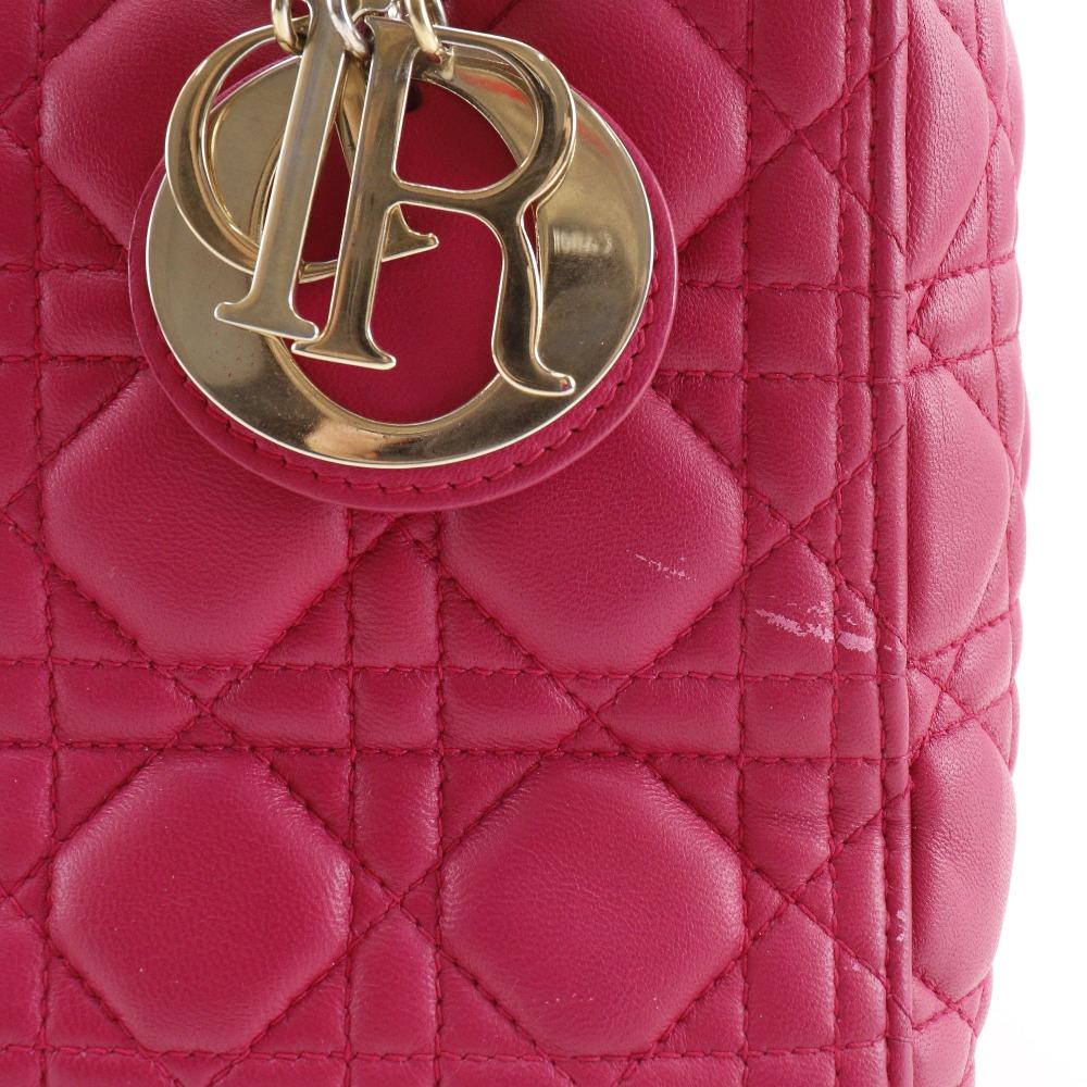 Dior Женская сумка Lady Dior Medium Canage из розовой кожи ягненка Б/у