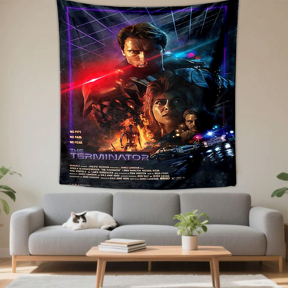 The Terminator Tapestry Wall Hanging, Arnold Sci-Fi Movie Poster Art, Retro Wall Decor for Bedroom Living Room Dorm
