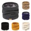 Unisex Knitted Neck Gaiter with Letter Leather Label, Fleece-Lined Thick Warm Windproof Neck Cover for Outdoor Skiing and Cycling