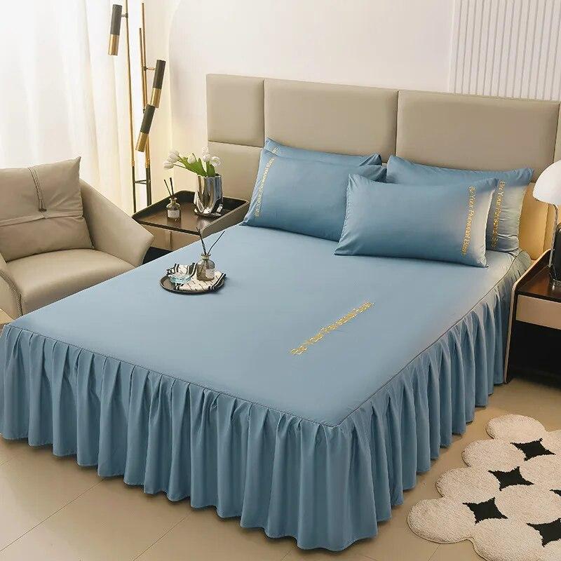 Summer New European Style Simple Washable Silk Bed Skirt Non Slip Bed Cover Household Mattress Cover Pillow Case
