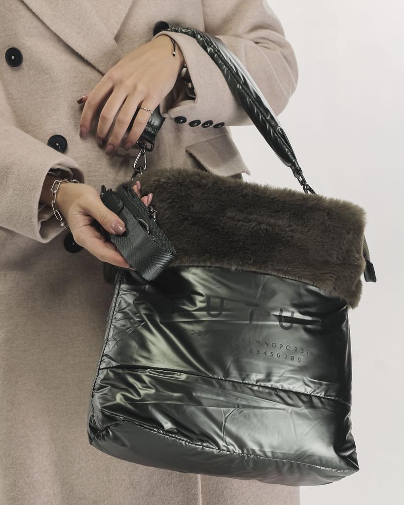 Women's Bag Batty 4600 Green Raincoat Fabric with Fur