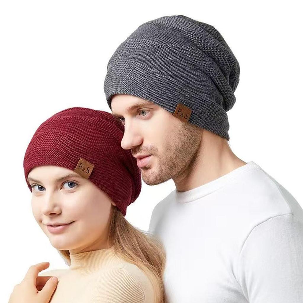Новые зимние шапки унисекс с напуском и меховой подкладкой для мужчин и женщин, теплая шапка-бини, повседневная этикетка с декором, зимние вязаные шапки