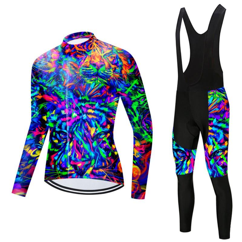 Long Sleeve Cycling Jersey Set Unisex Bib Pants Breathable Moisture Wicking Road Bike Riding