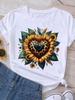 (Asian Size) Love Heart Flower Cute Casual O-neck Tee Clothing Top Short Sleeve T Shirt Fashion Print Lady Female Women Graphic T-shirts