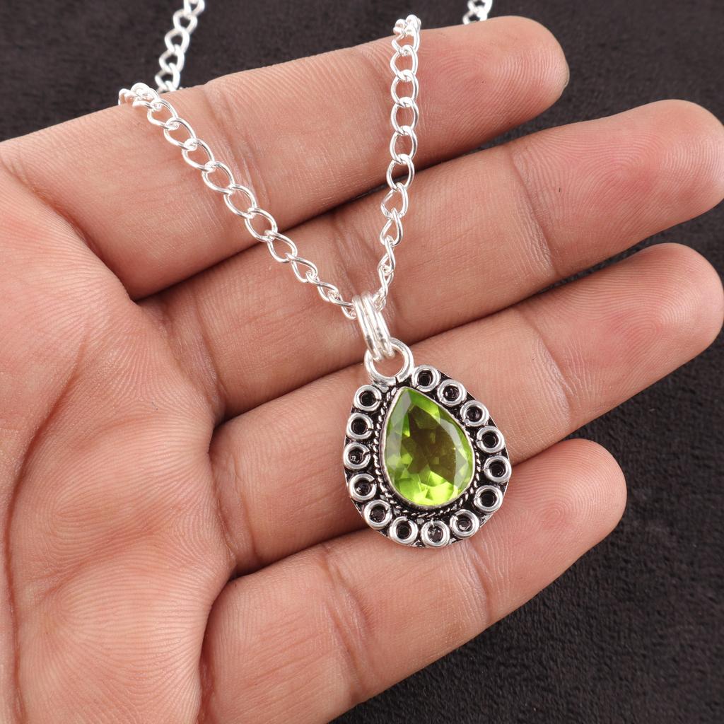 Peridot Gemstone Silver Partywear Pendant, 925 Sterling Silver Jewelry, Women's Wedding Jewelry, August Birth-Stone Gift PP-26-4