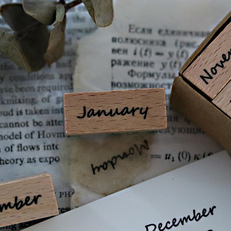 Yoofun 8pcs/12pcs One Week Wooden Stamp Set 12 Months Wood Rubber Stamps for Journaling Scrapbooking Card Making Seal Stationery
