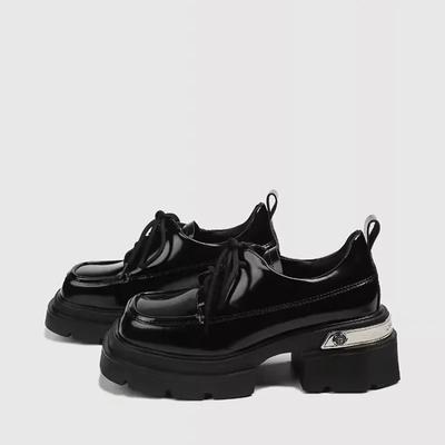 Осенние Новые Туфли на Толстом Каблуке Женская Мода Круглый Носок Толстая Подошва Ремешок Спереди Толстая Подошва Нескользящие Низкие Туфли