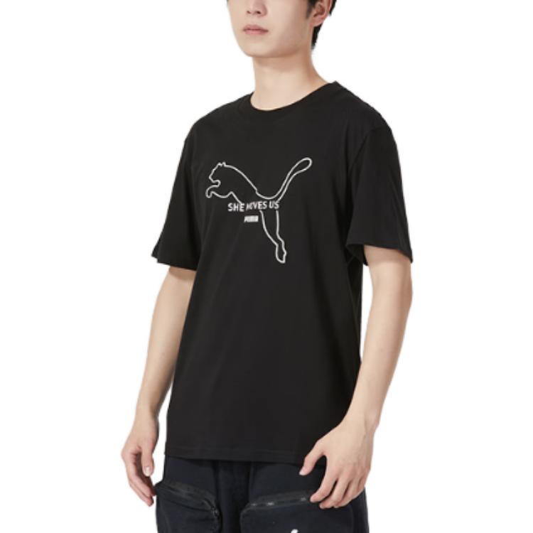 Puma Футболка спортивная с коротким рукавом и принтом букв, мужская, черная 849449-01