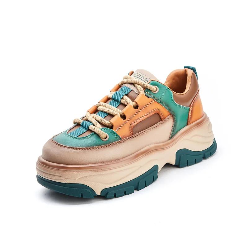 Genuine Leather 5cm Height Increasing Comfortable Flat Fashion Sneakers for Women Spring Autumn Daily Casual Walking Footwear