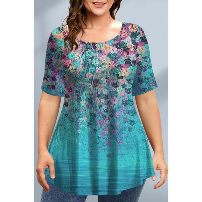 Летняя футболка с круглым вырезом, 3D-принтом цветов и бабочек, модная повседневная женская футболка большого размера с коротким рукавом