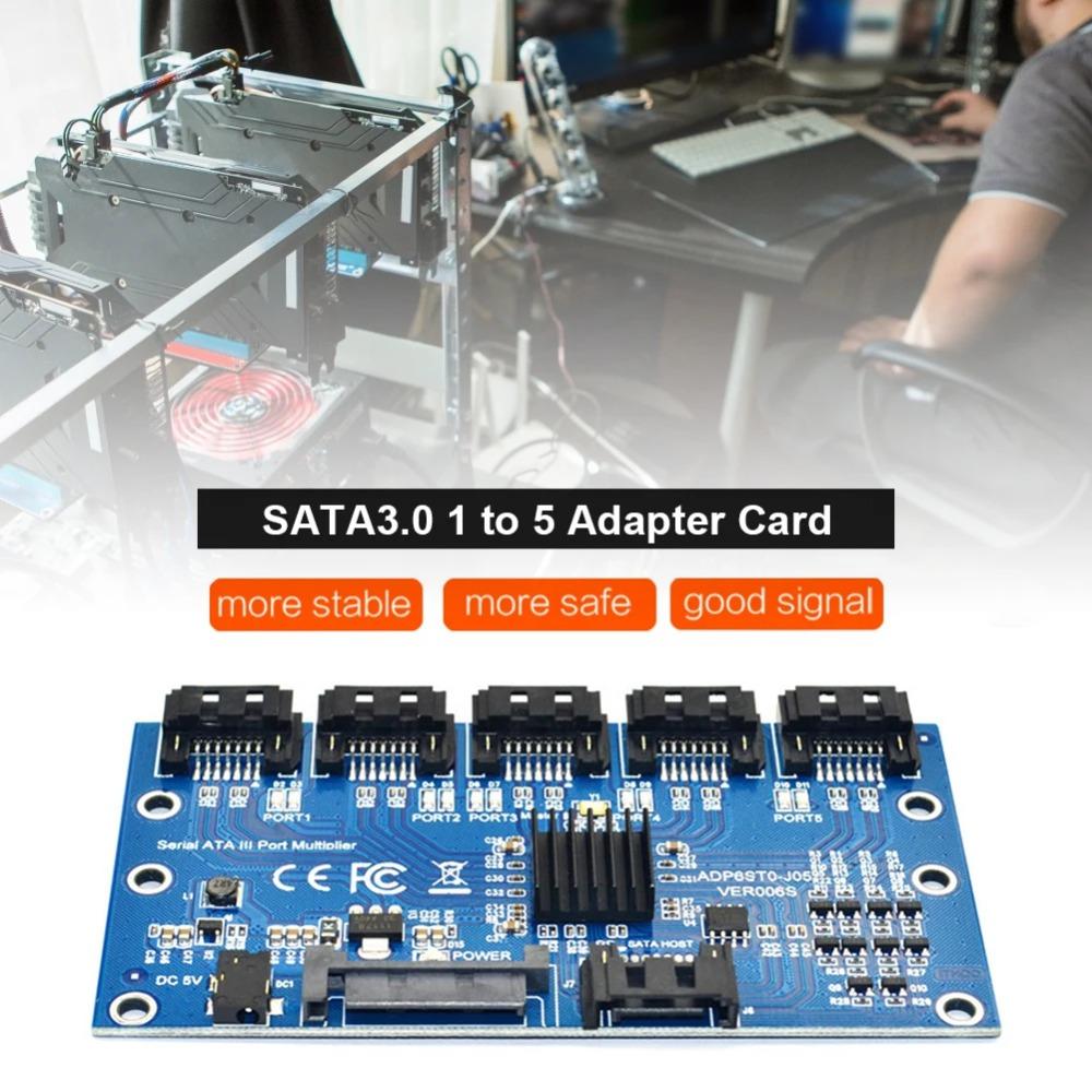 Карта расширения SATA 1 на 5 портов SATA3.0 для материнской платы 6 Гбит/с, райзер, концентратор, адаптер