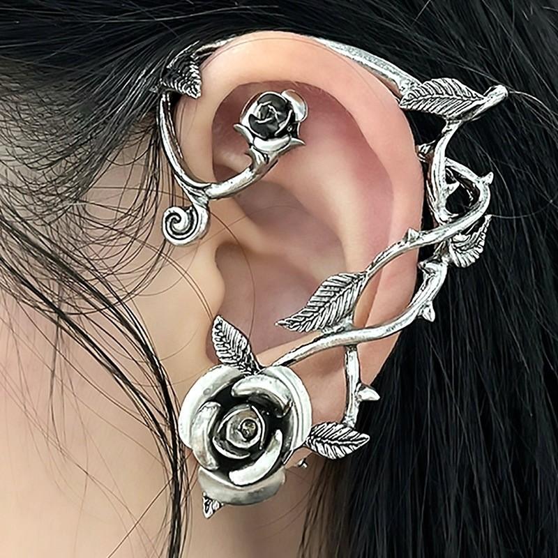 Flower Punk Dark Ear Cuffs Jewelry With Electroplated Finish For Women Fashion