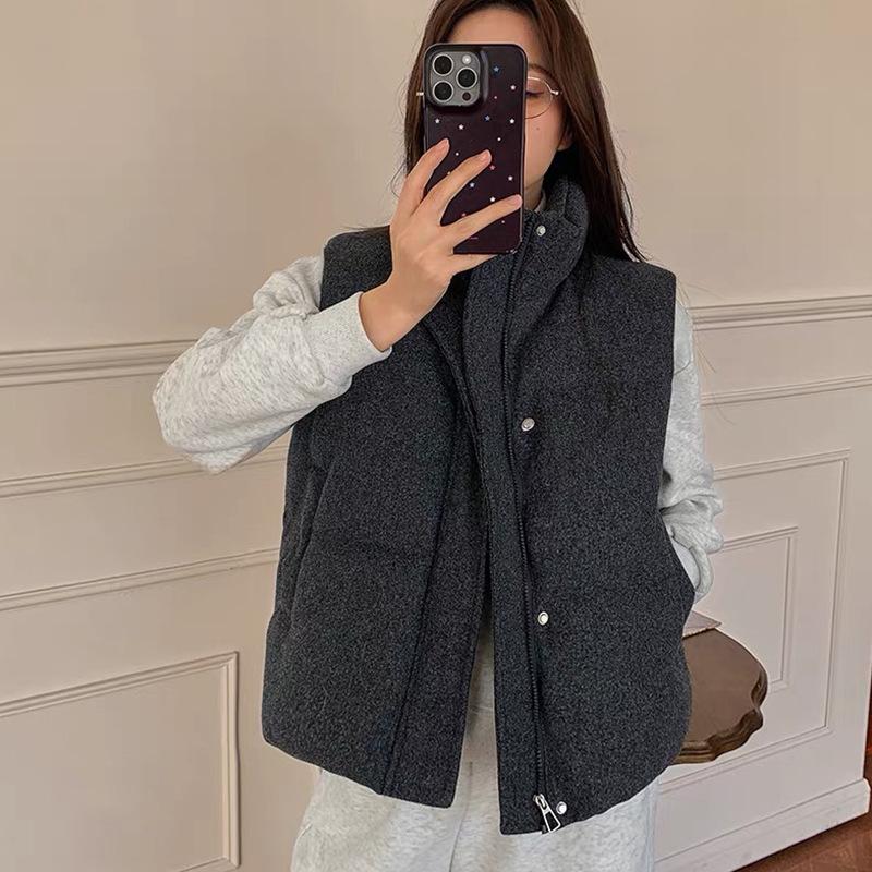 Large size women's clothing stand-up collar cotton clothing vest women's loose and thin short small fragrant woolen sleeveless vest