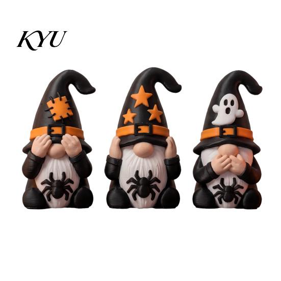 Indoor Holiday Accents 3Pcs Halloween Three Gnomes Figurines, See No Hear Speak Evil Miniature Spooky Dolls Gnome Statues, Spider Ghost Dwarf Tabletop