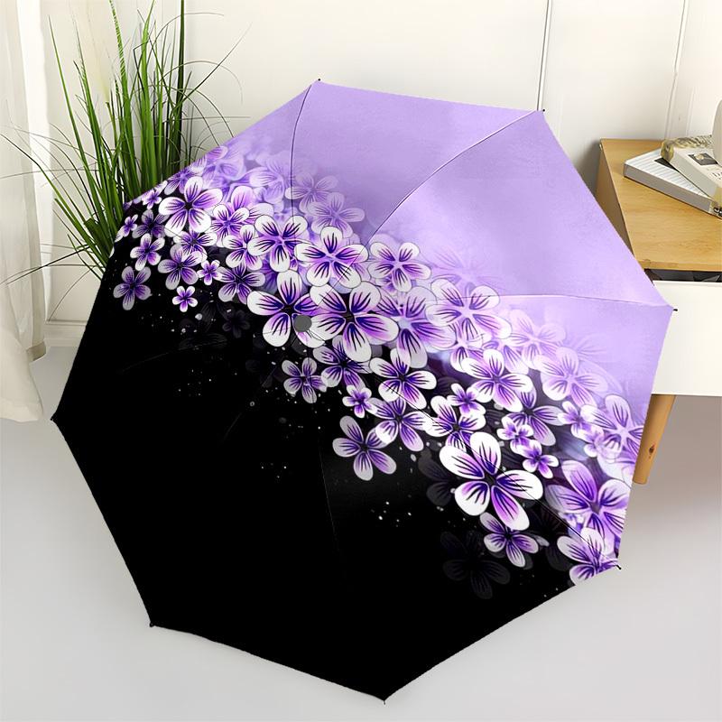1pc Purple Floral Pattern Umbrella with Plastic Handle,Suitable for All Seasons Umbrellaptys26079