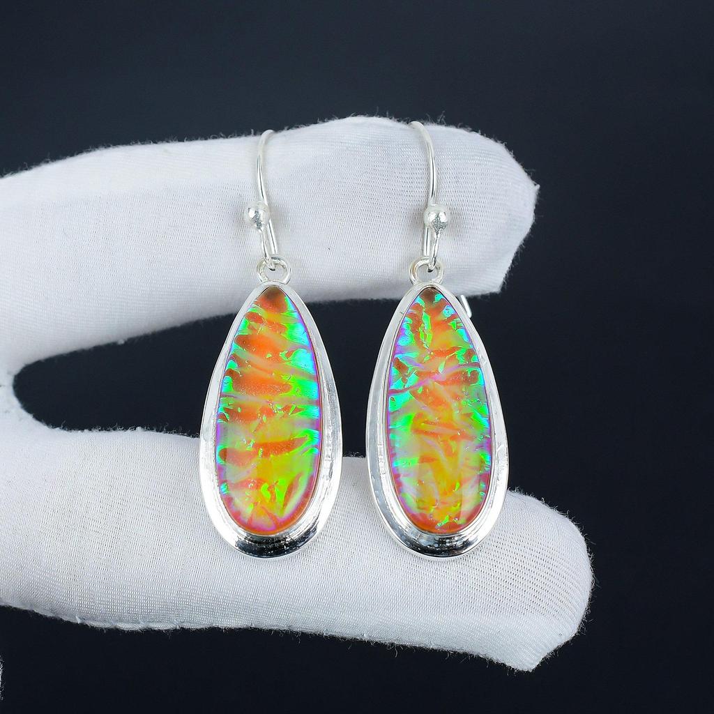 Красивые серьги из розового триплетного огненного опала из стерлингового серебра 925 пробы, серьги-подвески из серебра ручной работы в стиле бохо, подарок на помолвку