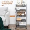 Space-Saving 5-Tier Kitchen Cart with Steel Mesh Baskets, 45x26.5x106cm, Black