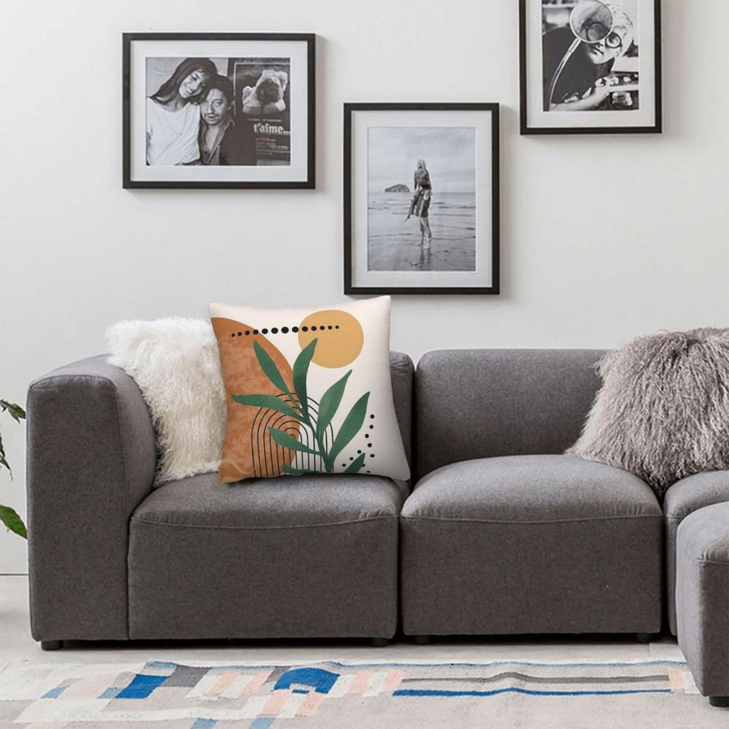 Green Minimalist Eucalyptus Branch Square Pillowcase Polyester Linen Velvet Creative Decor Throw Pillow Case Sofa Seater 18"