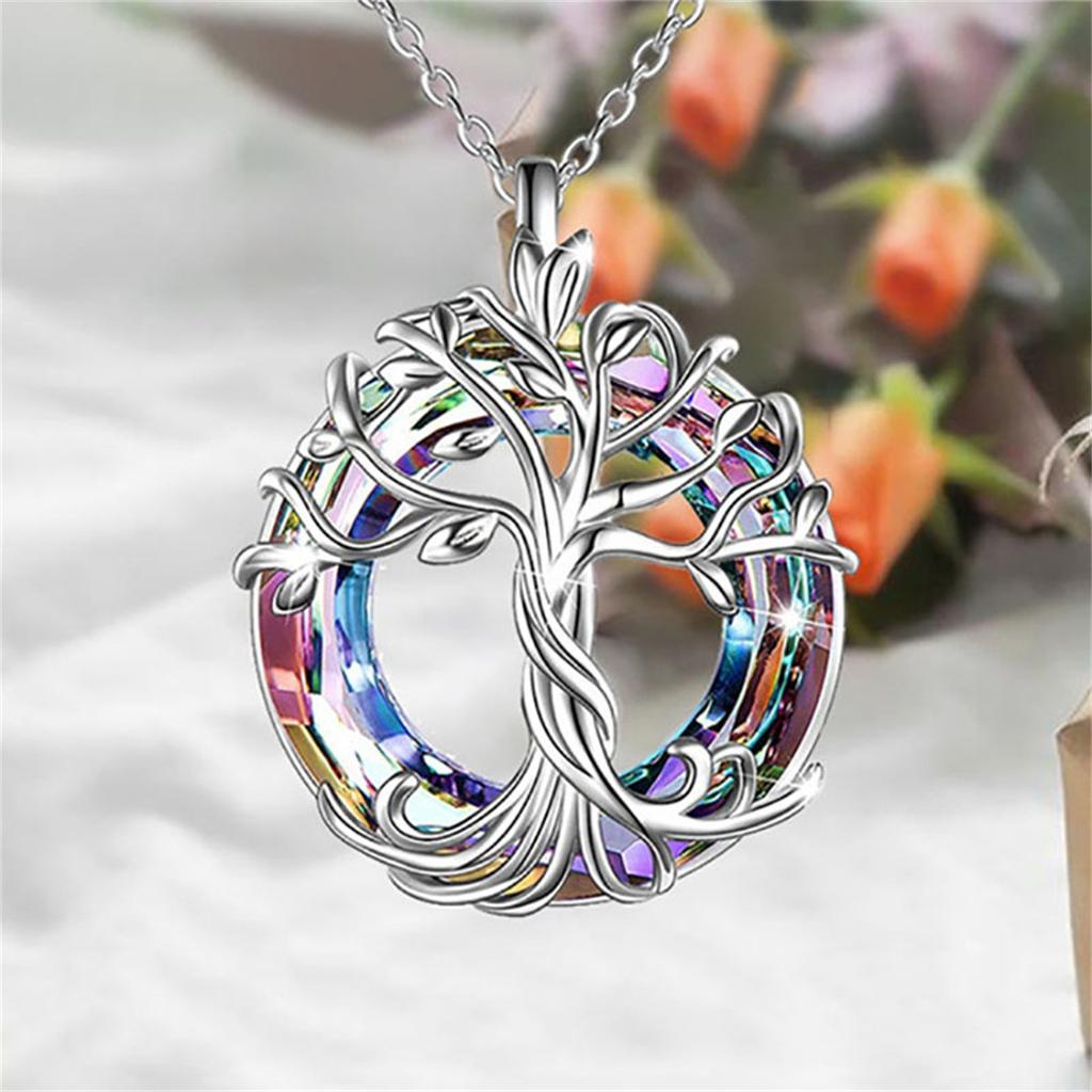Exquisite Celtic Family Tree Necklace with Circle Crystal - Tree of Life Jewelry Gift for Women Girls Mom Birthday