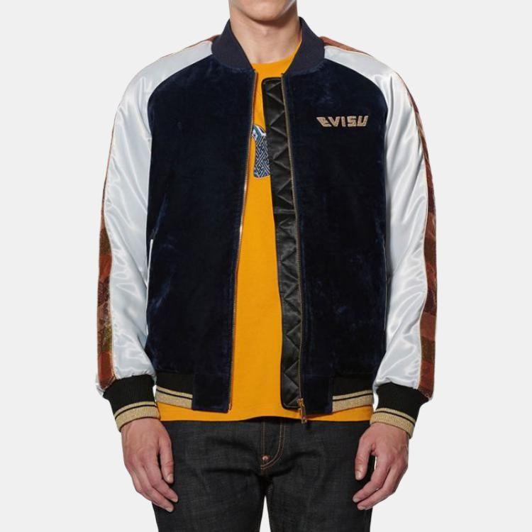 Fukujin Evisu Double Eagle Pattern And Family Flower Embroidery Jacquard Splicing Comfortable Jacket Men Jacket Black 2EAHTM0JK708XXNYBK