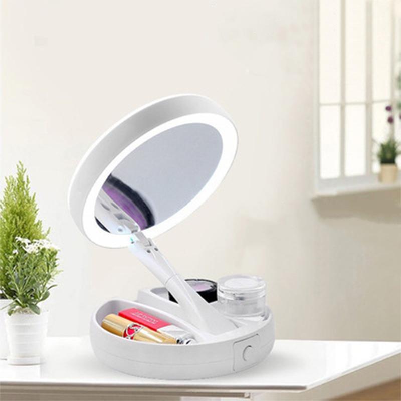 Складное светодиодное зеркало для макияжа Costway, белое косметическое зеркало для туалетного столика, зарядка через USB или аккумулятор с подсветкой, 10-кратная увеличительная настольная зеркалаAA