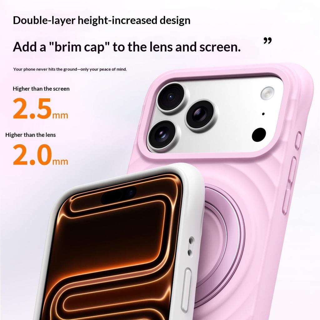 For iPhone 17 Pro Magnetic Case Rotating Kickstand Ripple Texture Liquid Silicone Shockproof Phone Cover