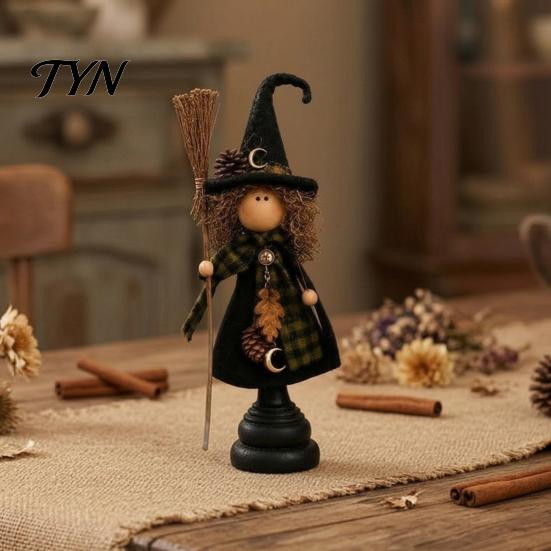 Halloween Witch Ornaments Rustic Resin Figurine, Fall Tabletop Decor, Vintage Farmhouse Retro Decor Statue for Mantel Shelf, Thanksgiving Harvest Home