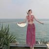 Французская сладкая и пряная сетчатая лямка на шею сексуальный бикини чисто-белая талия платье пляжный отдых купальник из трех частей
